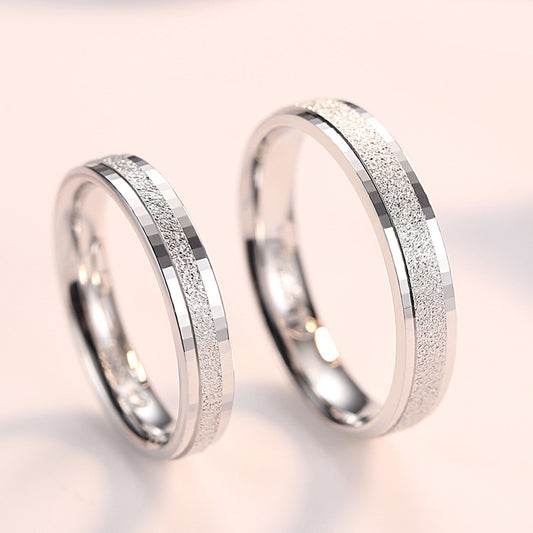 Sterling Sier Pair Of Frosted Simple Solid Couple Male Female Ring