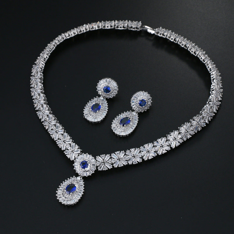Fashion Bridal Round Zirconium Paraffin Inlaid Jewelry Set