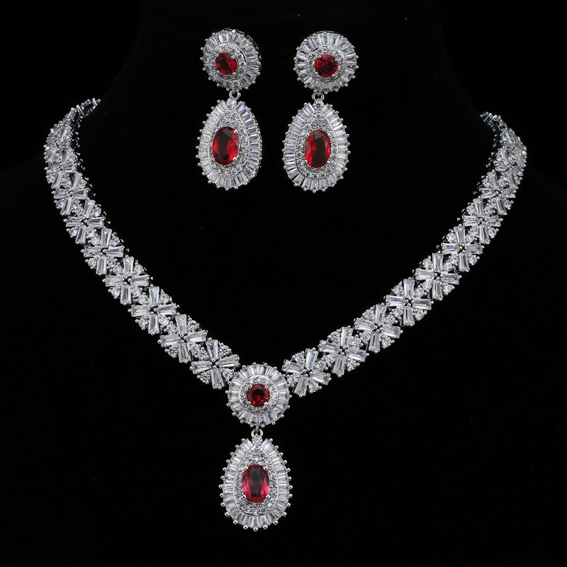 Fashion Bridal Round Zirconium Paraffin Inlaid Jewelry Set