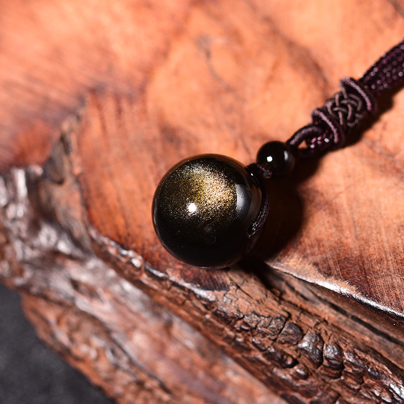Women's & Men's Crystal Natural Obsidian Lucky Beads Fashion Necklace