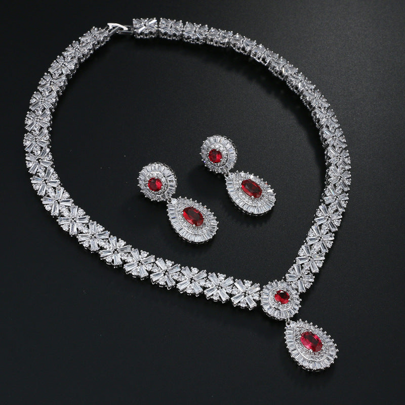 Fashion Bridal Round Zirconium Paraffin Inlaid Jewelry Set