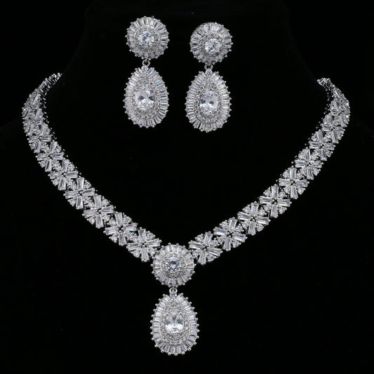 Fashion Bridal Round Zirconium Paraffin Inlaid Jewelry Set