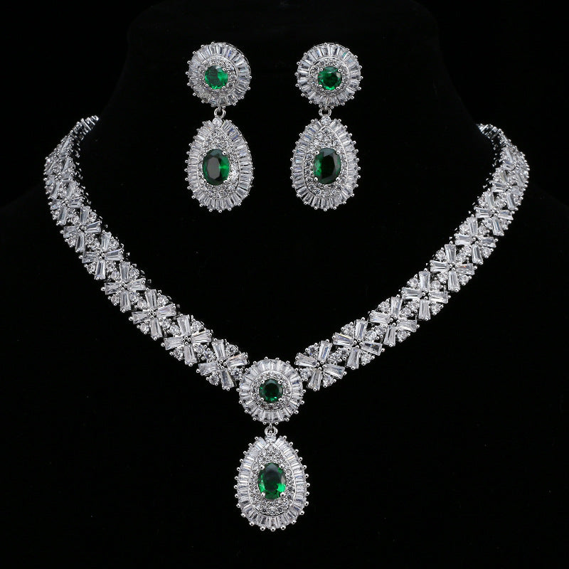 Fashion Bridal Round Zirconium Paraffin Inlaid Jewelry Set