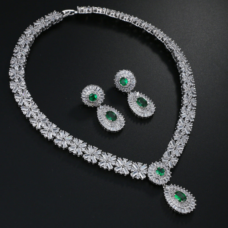 Fashion Bridal Round Zirconium Paraffin Inlaid Jewelry Set