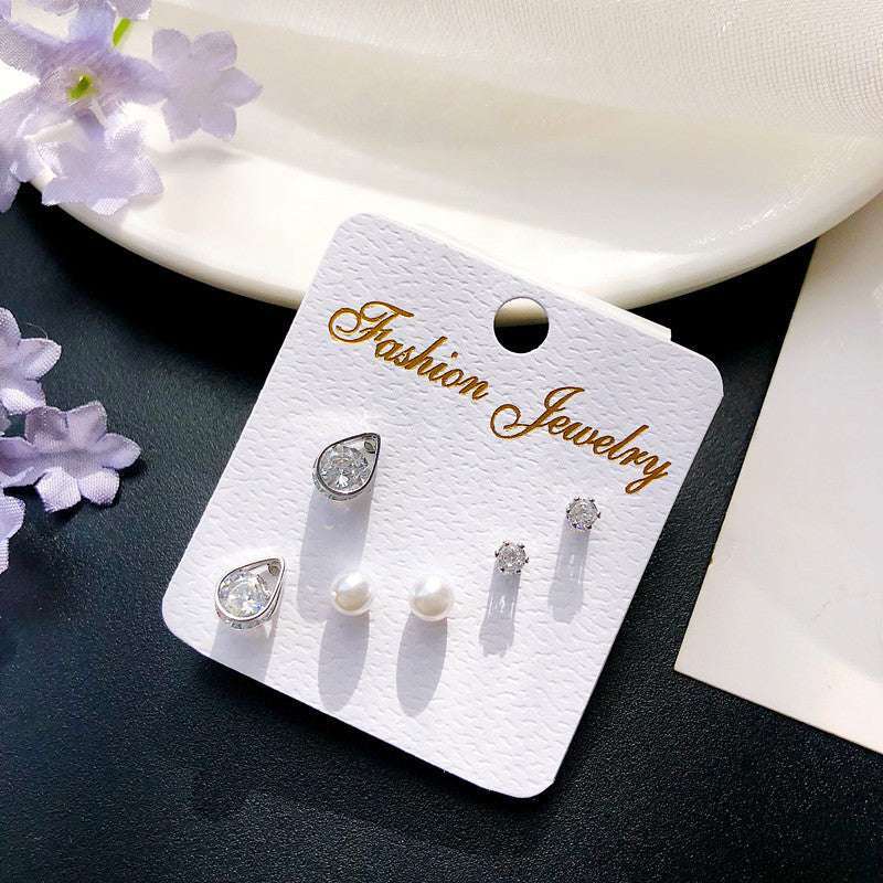 Korean Fashion Geometric Zircon Three-piece Simple Earrings