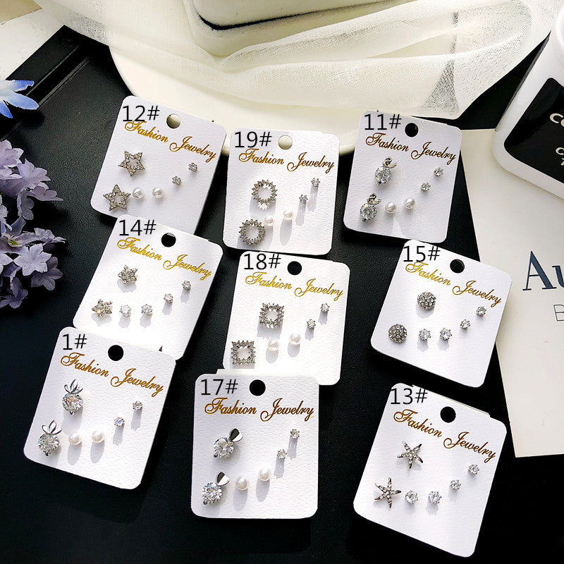 Korean Fashion Geometric Zircon Three-piece Simple Earrings