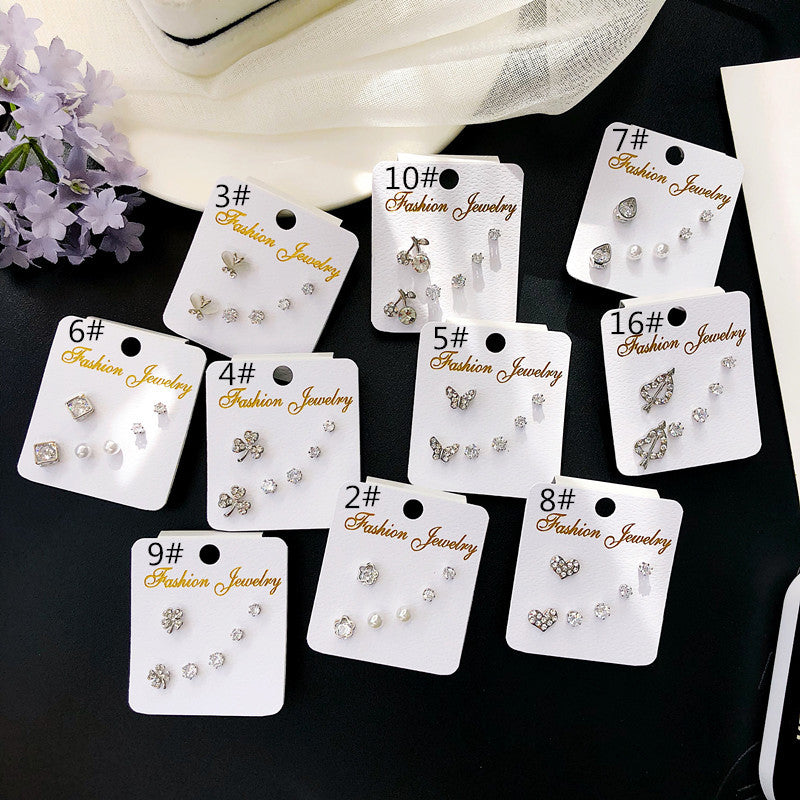 Korean Fashion Geometric Zircon Three-piece Simple Earrings