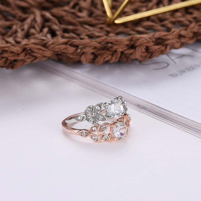 Women's Refined Rhinestone Feather Leaves Zircon Bridal Rings