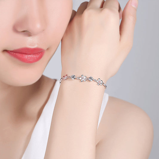 Women's Korean Style Cherry Blossom Pink Crystal Bracelets