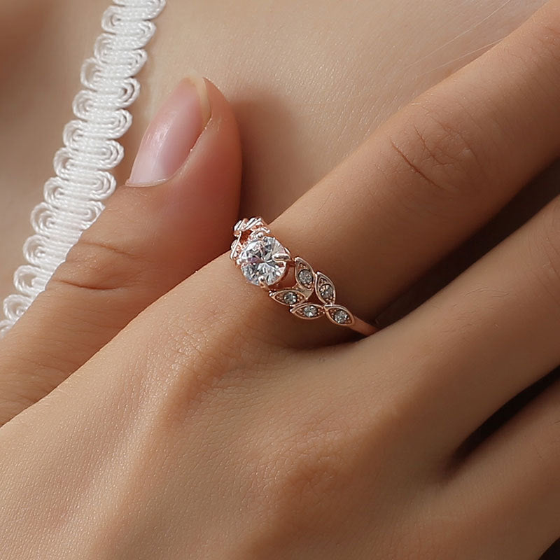 Women's Refined Rhinestone Feather Leaves Zircon Bridal Rings