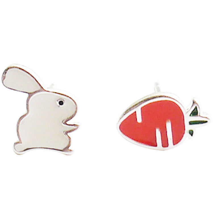 Fashion Sier Little Bunny Carrot Asymmetrische Ohrringe