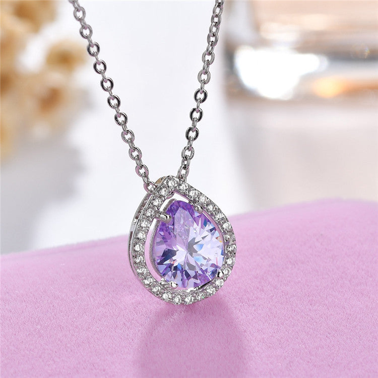 Women's Copper Water Drop Zircon Inlaid Simple Clavicle Chain Necklace