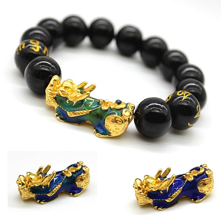 Damen- und Herrenarmbänder mit Obsidian- und Sprichwort-Buddha-Perlen