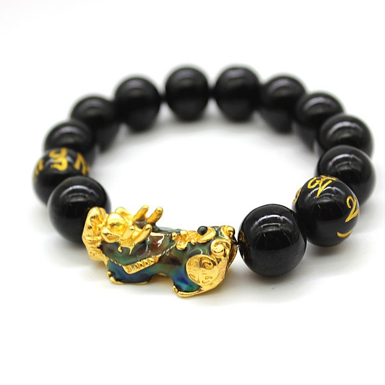 Bracelets en perles de bouddha pour femmes, hommes et obsidienne et proverbe