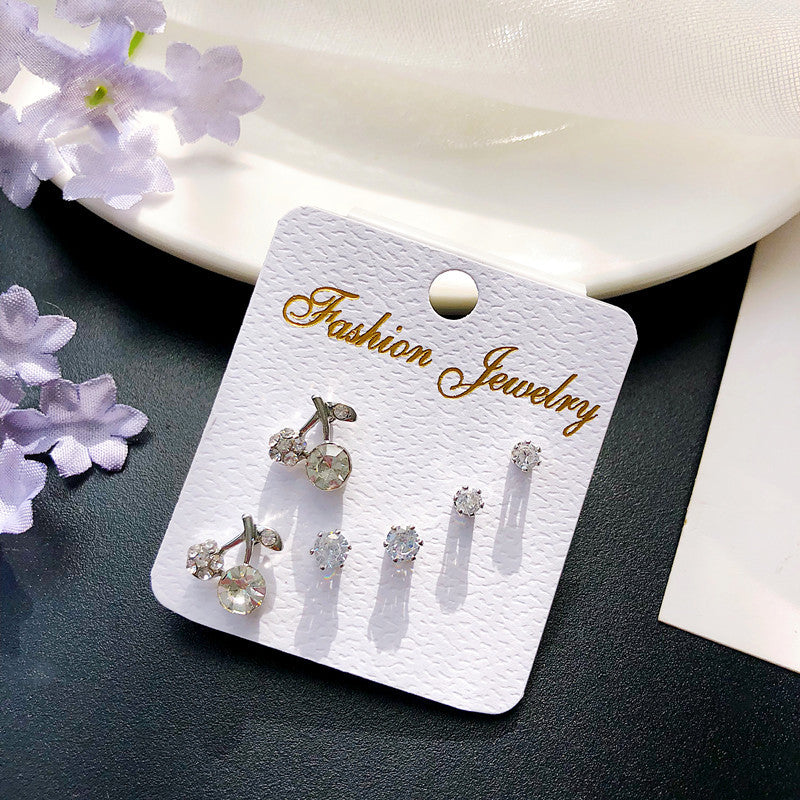 Korean Fashion Geometric Zircon Three-piece Simple Earrings