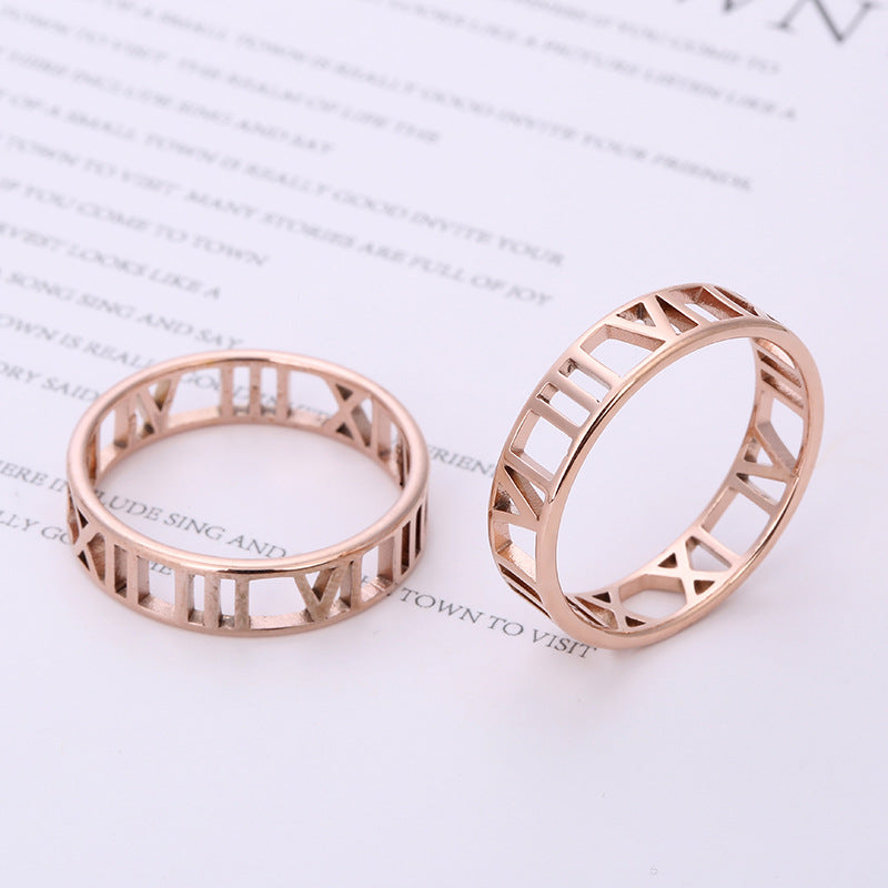 Stainless Steel Laser Cut Roman Numeral Rings