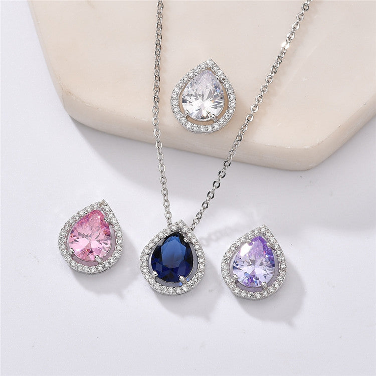 Women's Copper Water Drop Zircon Inlaid Simple Clavicle Chain Necklace