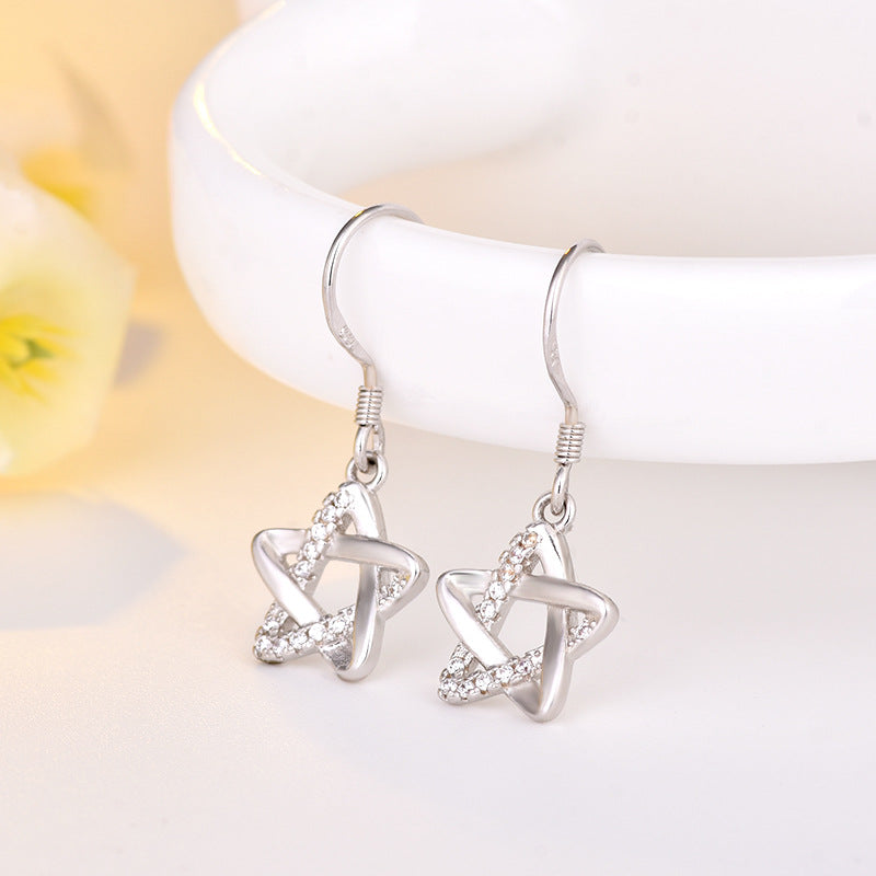 Zircon Hollow Pentagram Little Star Personality Tassel Temperamental Earrings
