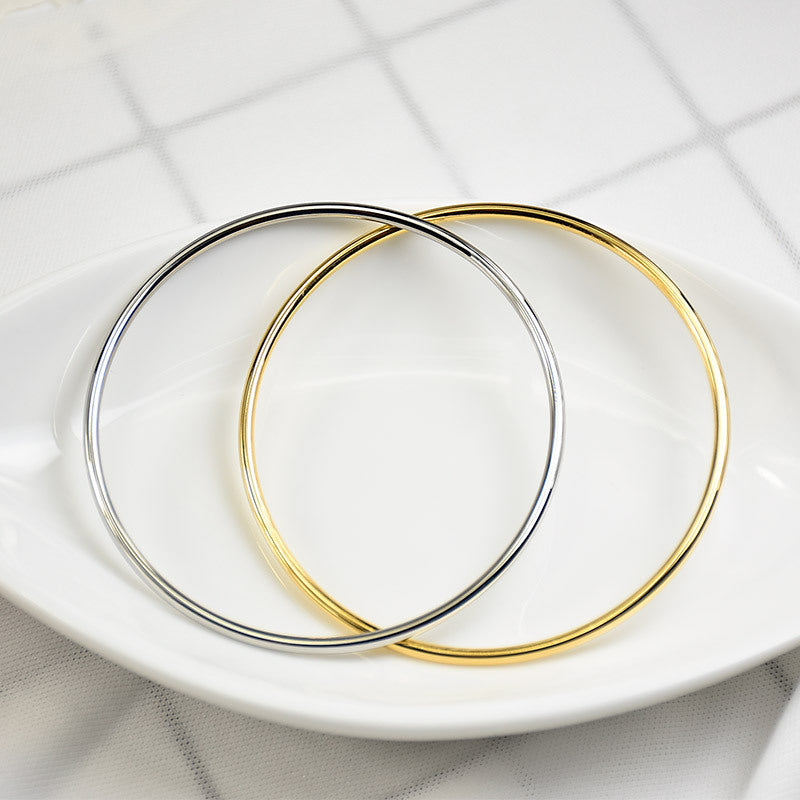 Steel Glossy Stainless Simple Colorfast Round Couple Bracelets