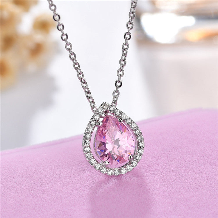 Women's Copper Water Drop Zircon Inlaid Simple Clavicle Chain Necklace