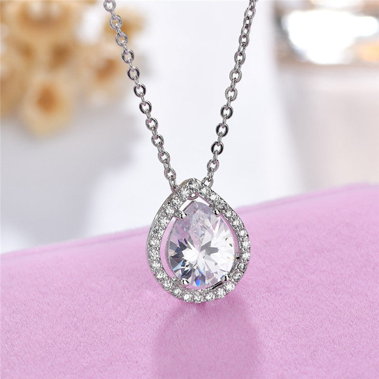 Women's Copper Water Drop Zircon Inlaid Simple Clavicle Chain Necklace