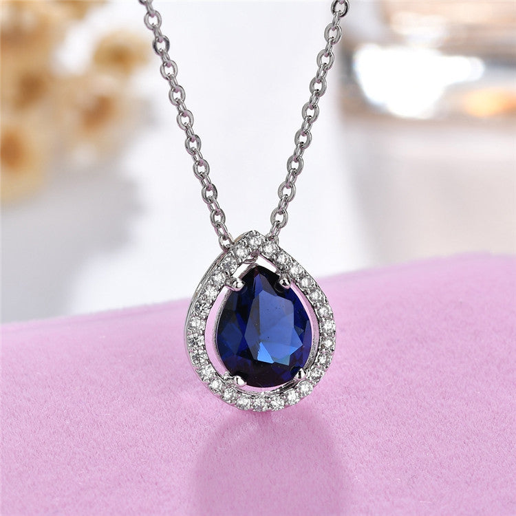 Women's Copper Water Drop Zircon Inlaid Simple Clavicle Chain Necklace