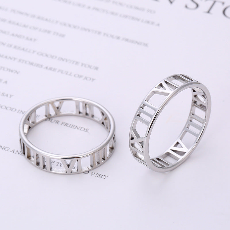 Stainless Steel Laser Cut Roman Numeral Rings