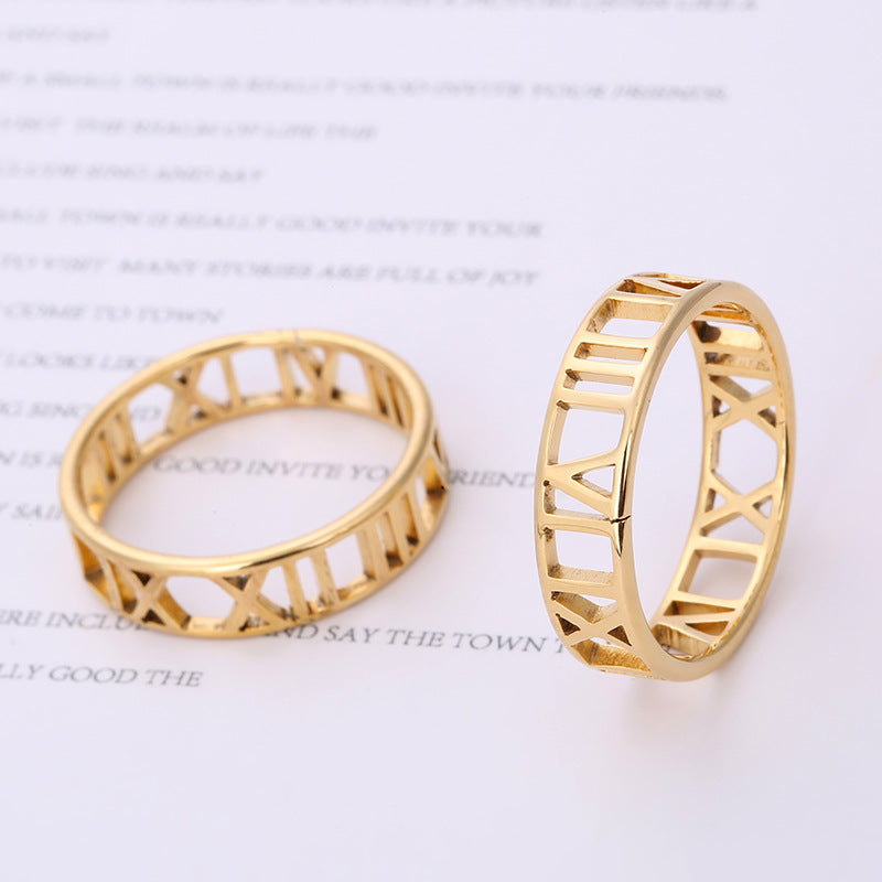 Stainless Steel Laser Cut Roman Numeral Rings