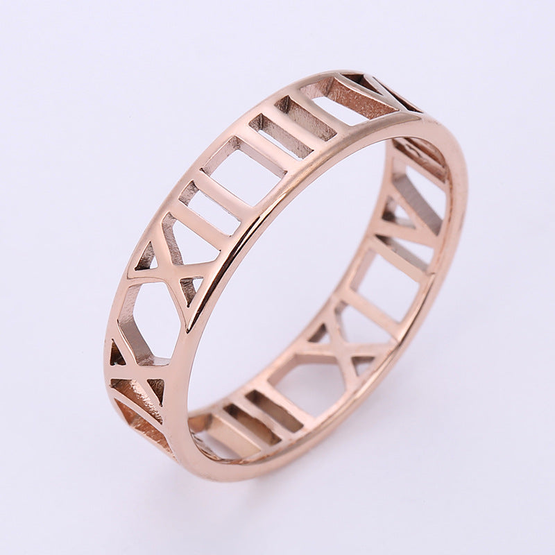 Stainless Steel Laser Cut Roman Numeral Rings