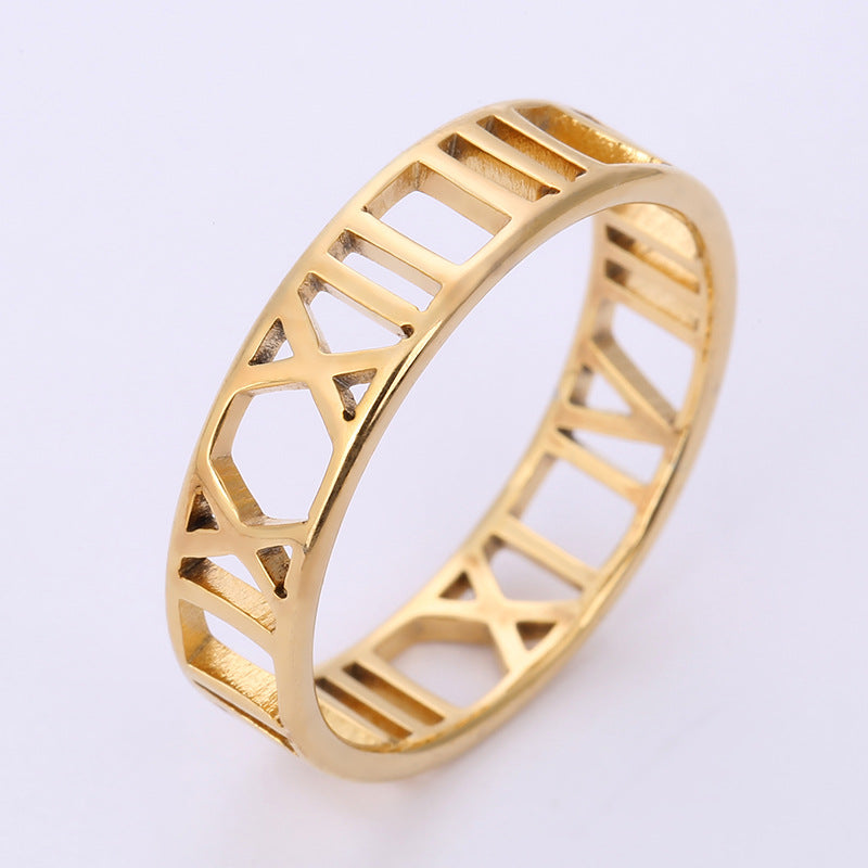 Stainless Steel Laser Cut Roman Numeral Rings