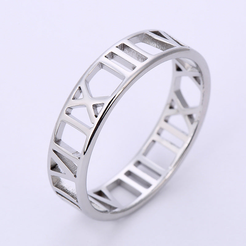 Stainless Steel Laser Cut Roman Numeral Rings