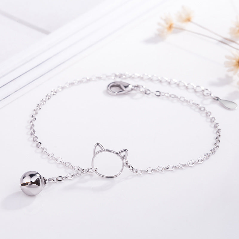 Bracelets simples et mignons en forme de cloche de chat en argent de Style coréen pour femmes