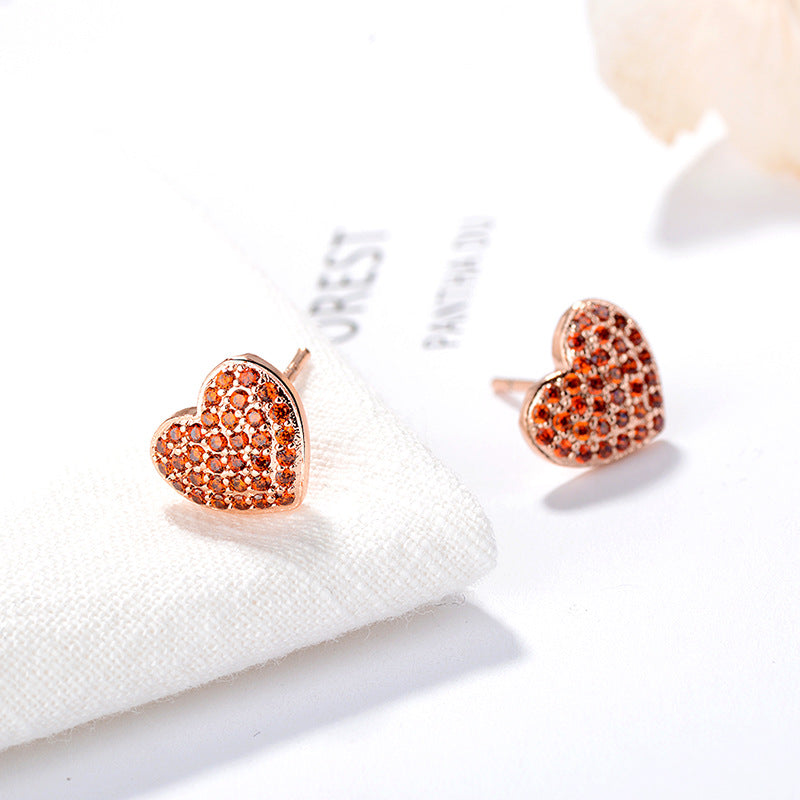 Women's Art Sier Red Heart-shaped Ear Rose Earrings