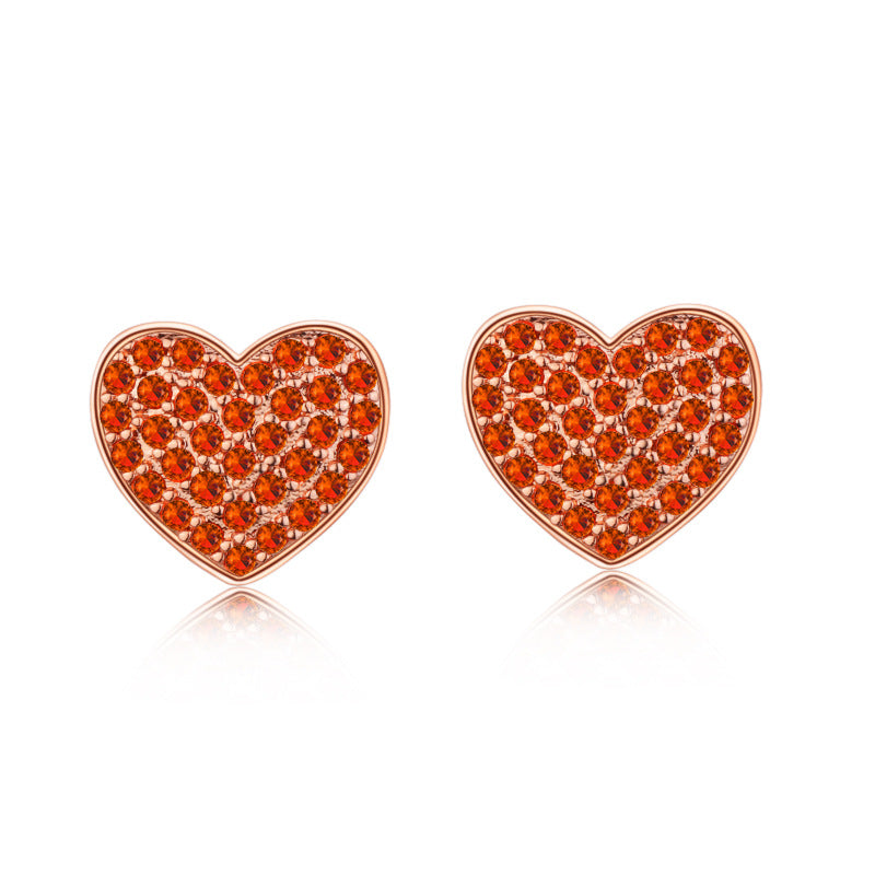 Women's Art Sier Red Heart-shaped Ear Rose Earrings