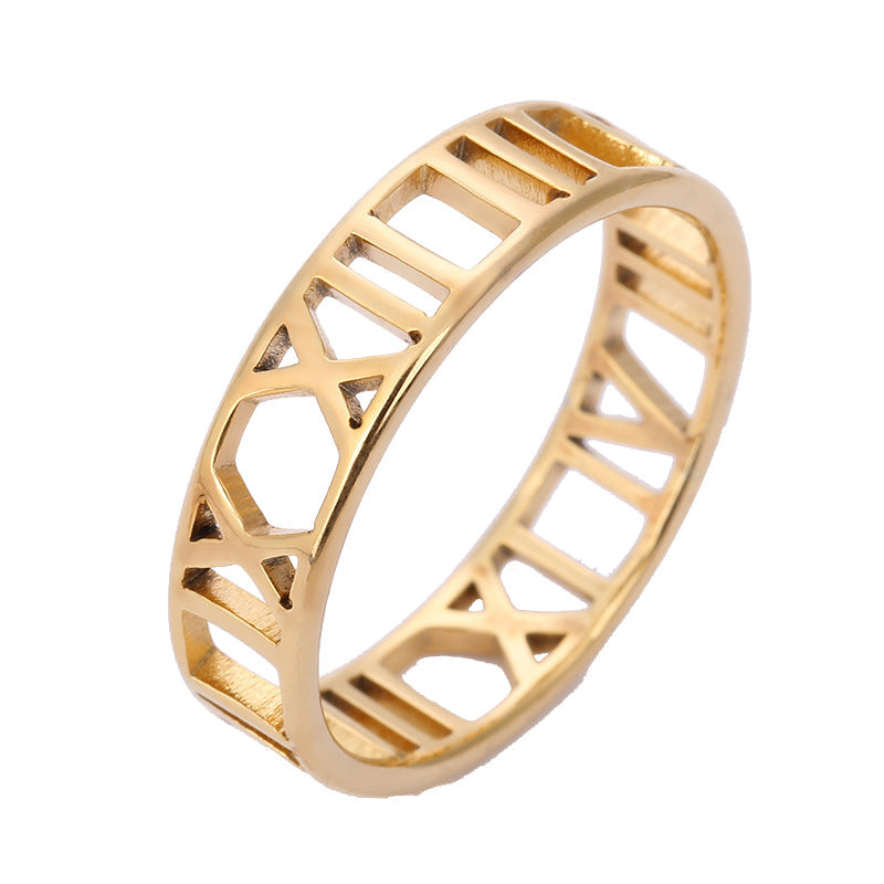 Stainless Steel Laser Cut Roman Numeral Rings