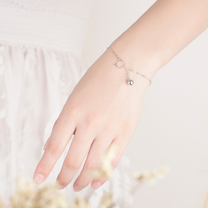 Bracelets simples et mignons en forme de cloche de chat en argent de Style coréen pour femmes