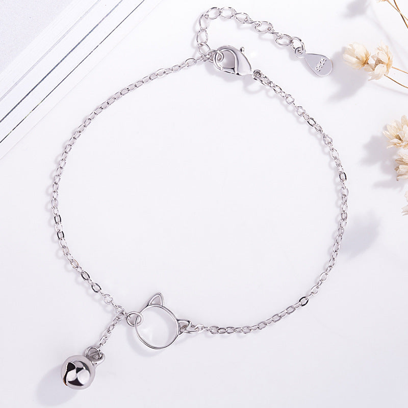 Bracelets simples et mignons en forme de cloche de chat en argent de Style coréen pour femmes