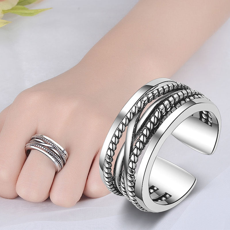 Women's & Men's Sier Tail Retro Twisted Open Wide Rings