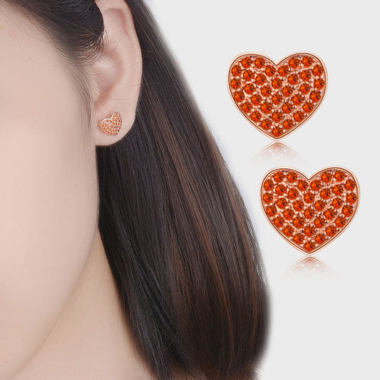 Women's Art Sier Red Heart-shaped Ear Rose Earrings