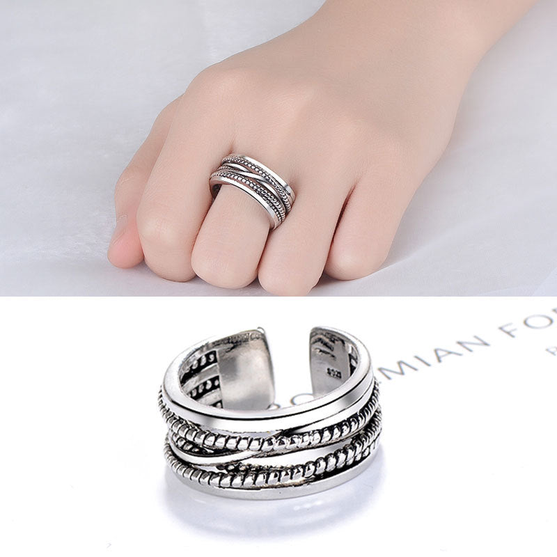 Women's & Men's Sier Tail Retro Twisted Open Wide Rings