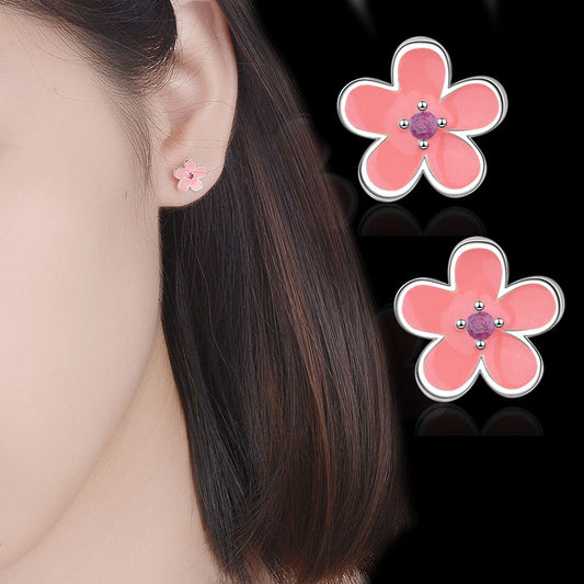 Clover Ear Mini Cute Heart Pink Earrings