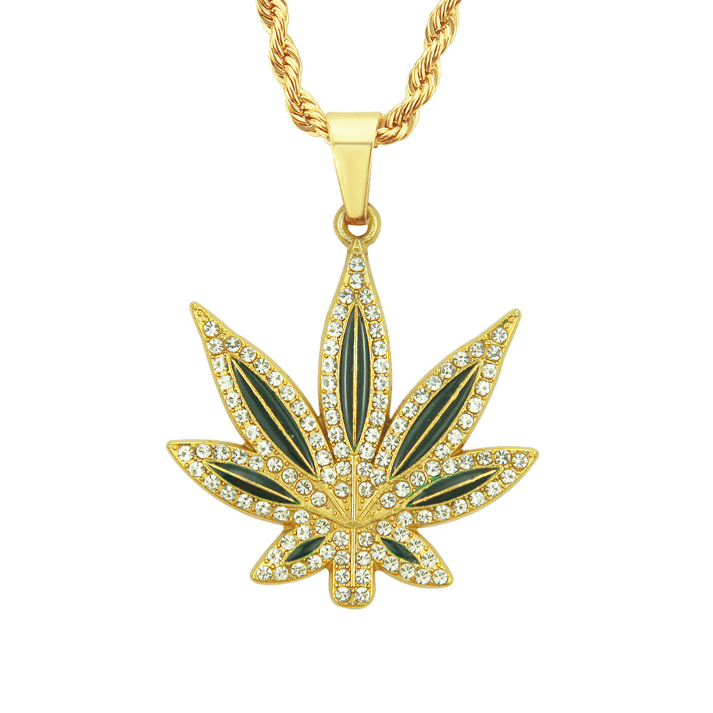 Men's Hip Hop Ornament Maple Leaf Pendant Necklaces