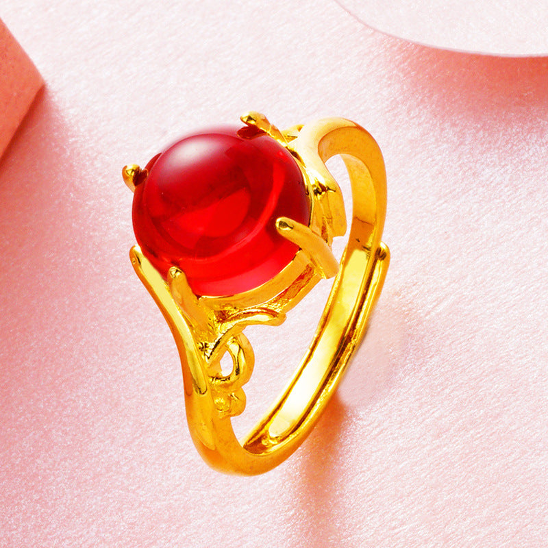 Open Female Vietnam Placer Gold Brass Gold-plated Diamond Natural Stone Rings