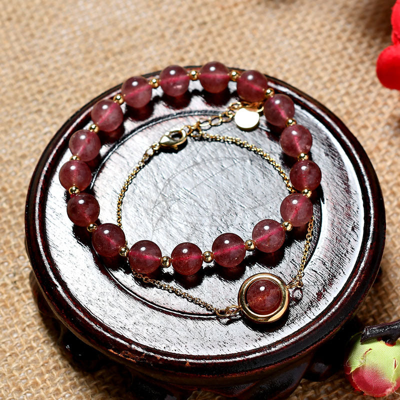 Bracelets à Quartz fraise pour femmes, attirant les hommes, perles porte-bonheur en cristal rose