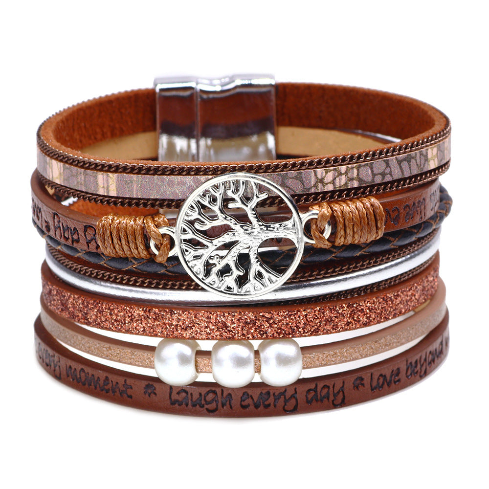 Modische Lucky Tree-geprägte Buchstaben-Perlen-Magnetarmbänder für Damen