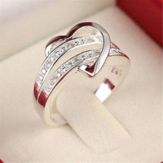 Women's Fashion Sier Color Love Heart Female Rings