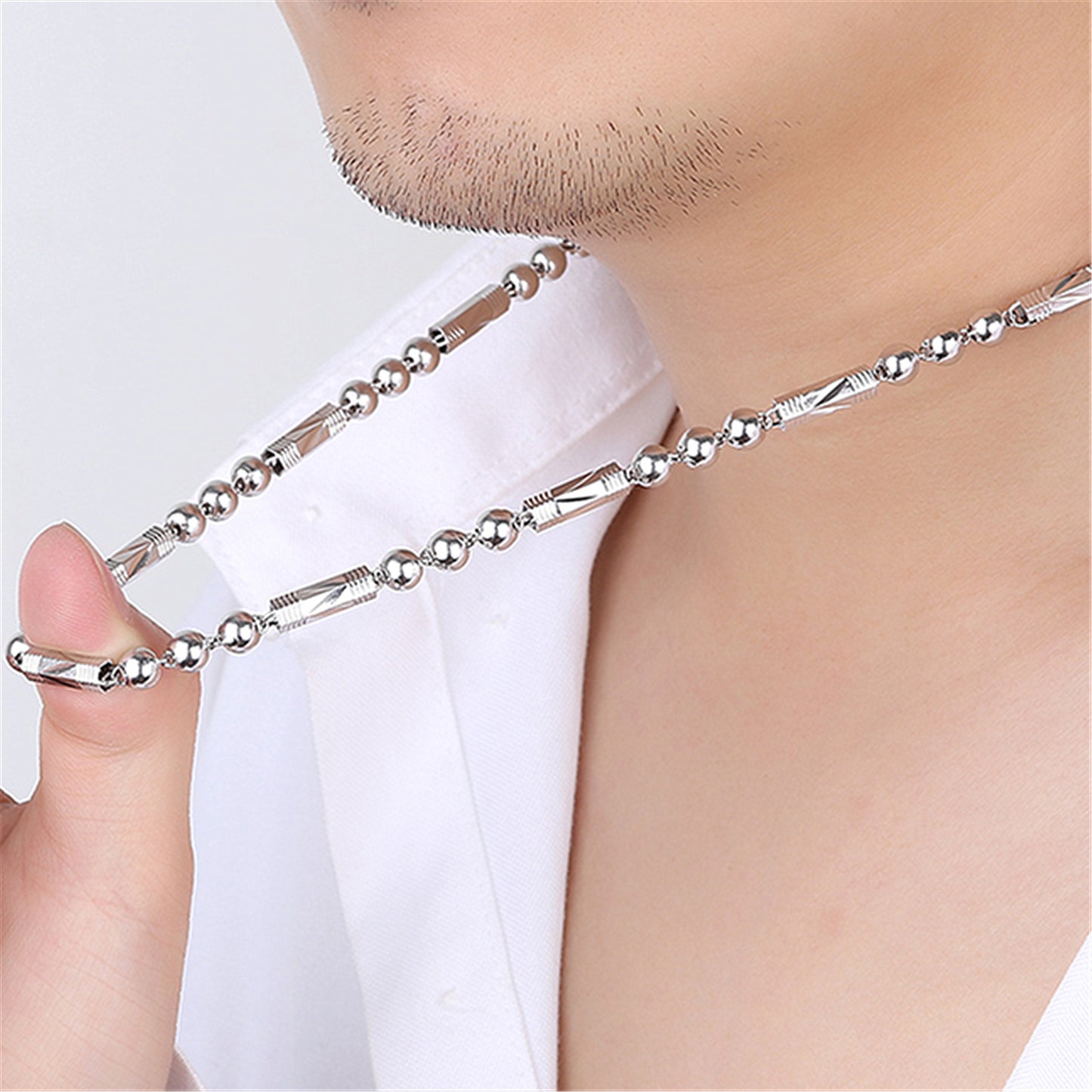 Men's Chain Hexagonal Cylinder Three Beads Buddha Necklaces