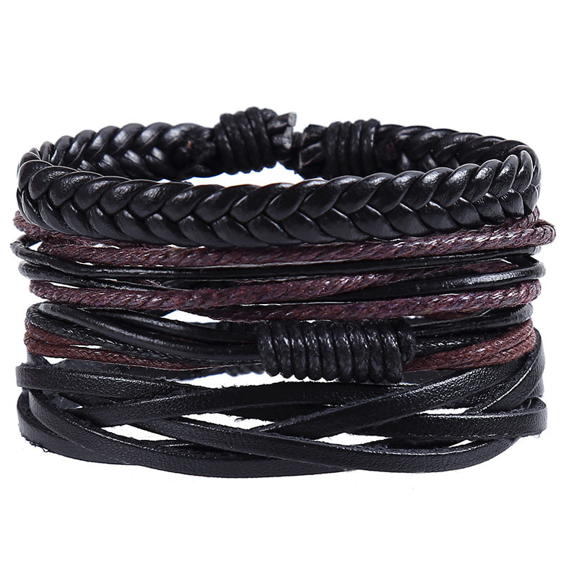 Bracelets combinés en cuir tressé pour hommes, ensemble rétro simple