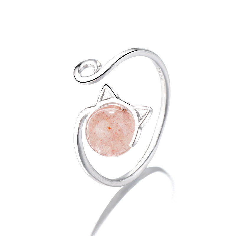 Cat Strawberry Quartz Heart Female Switchable Rings