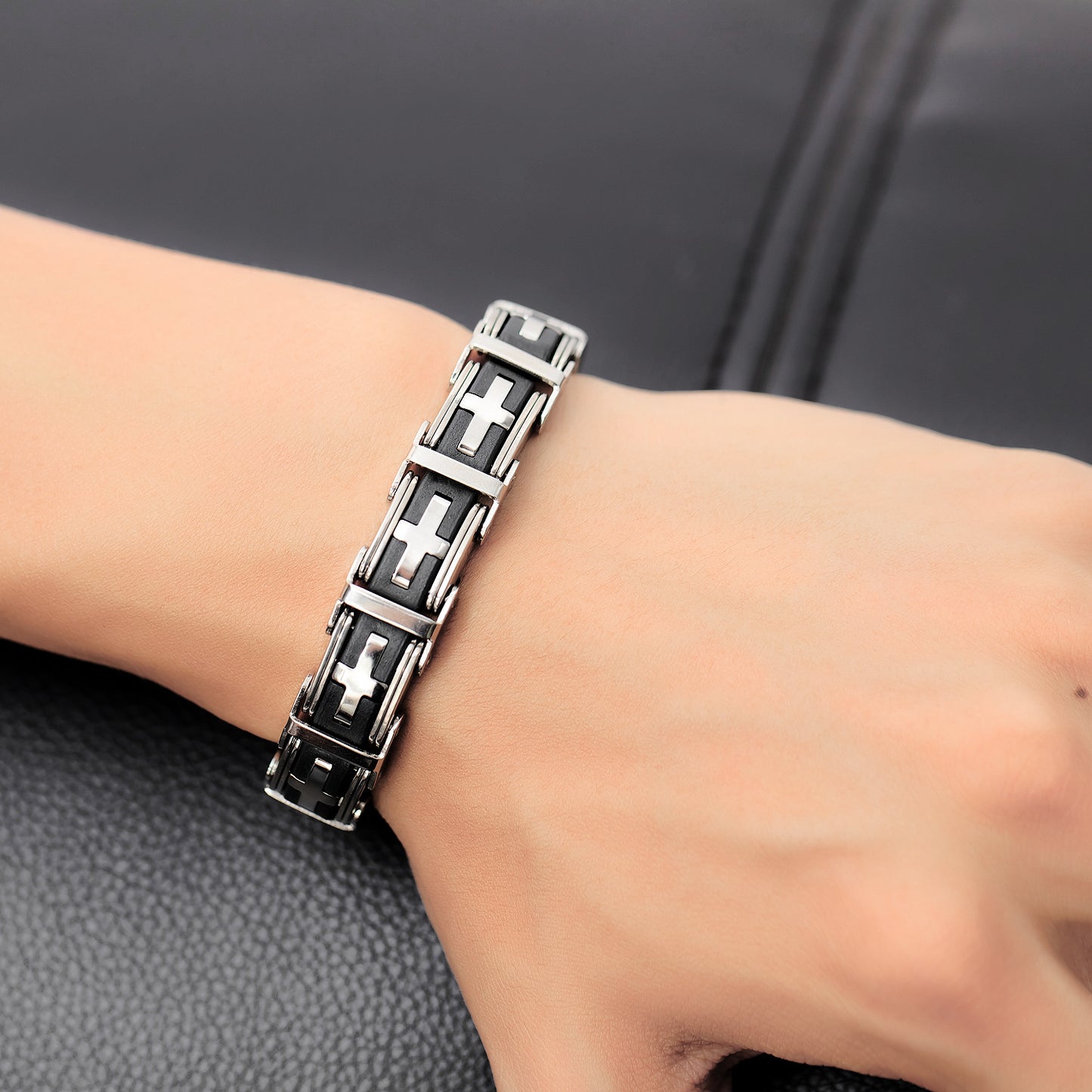 Men's Creative Ornament Classic Cross Stainless Steel Silica Gel Bracelets